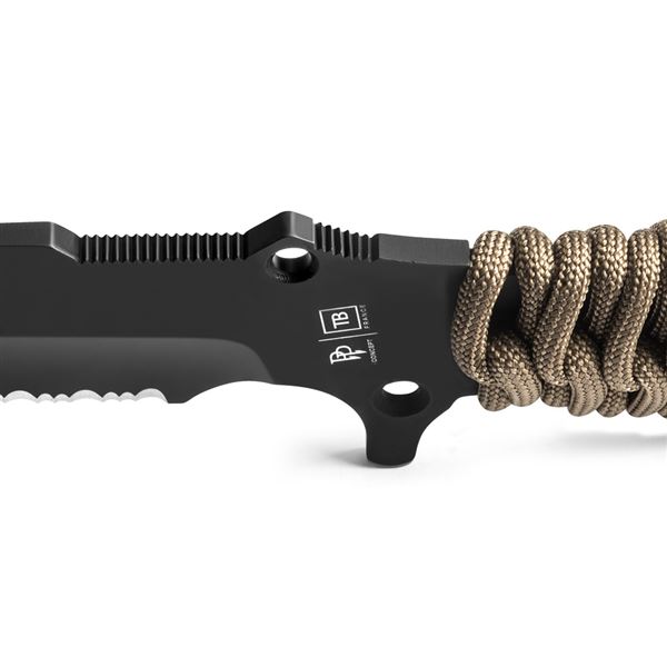 Survival nůž TB Outdoor Maraudeur, PARACORD 550 ®, Kombinovaná čepel, Kydex - Coyote brown