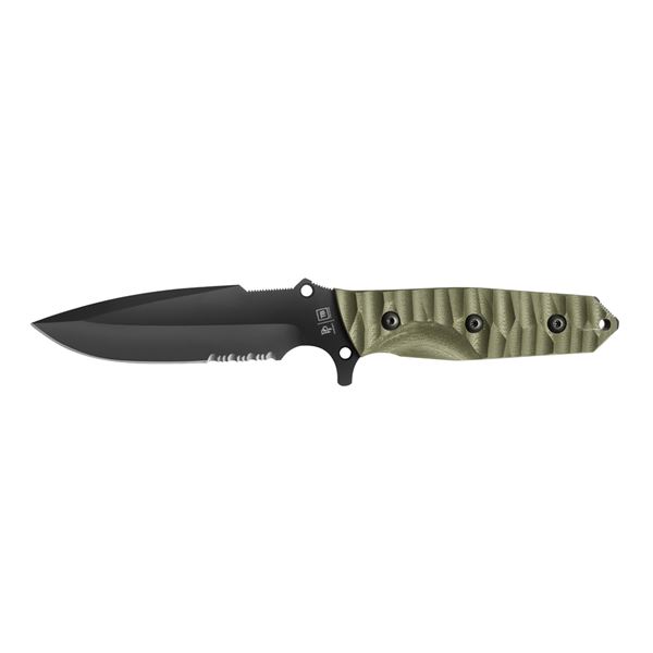 Survival nůž TB Outdoor Maraudeur G10, kombinované ostří, Kydex - Army green